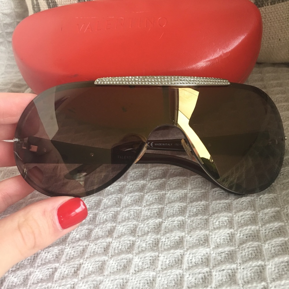 Valentino crystal rare sunglasses gold large Y2K - Picture 2 of 8